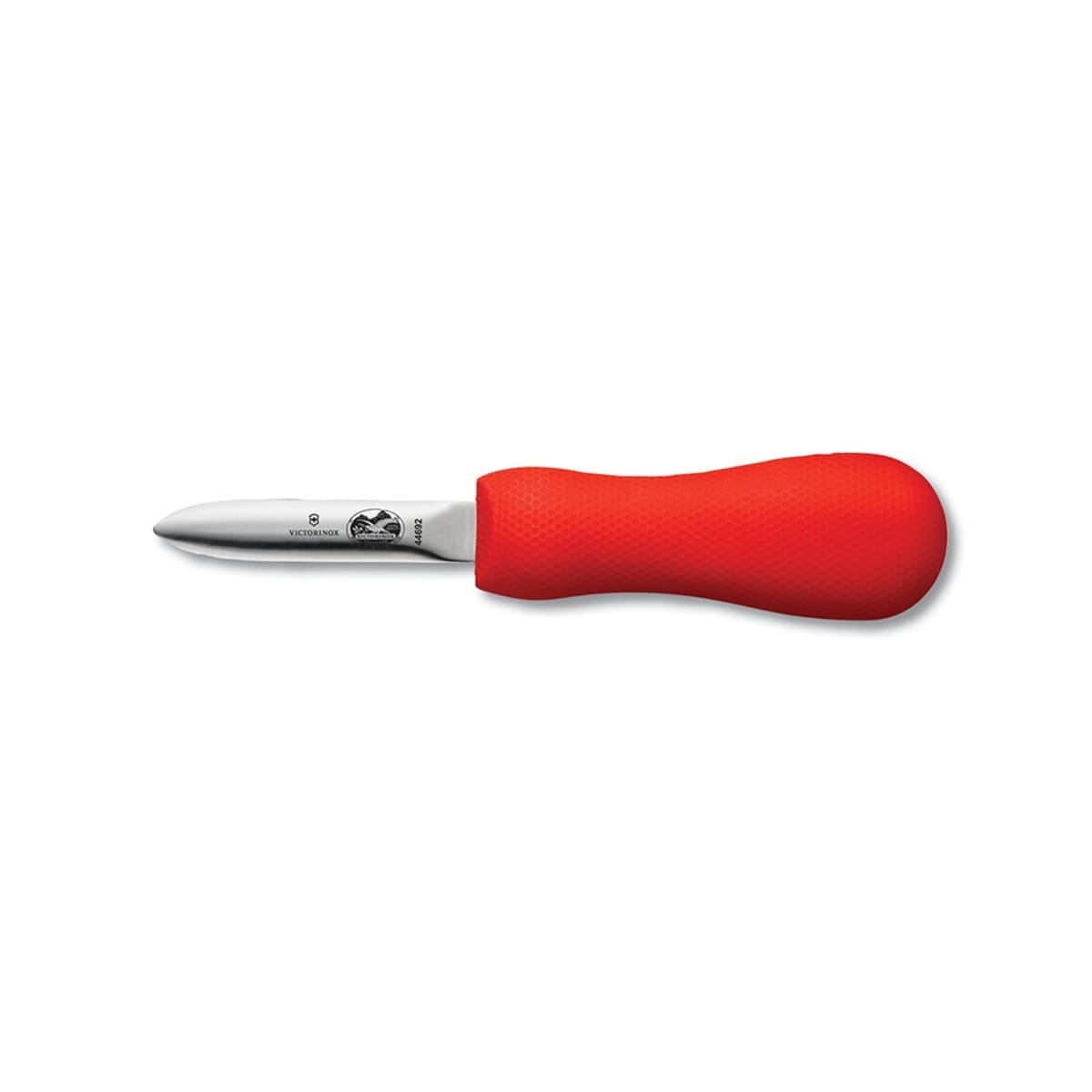 Victorinox 7.6399.2 Providence style oyster knife with red SuperGrip handle and short pointed blade