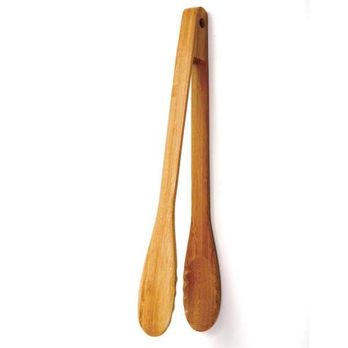 Norpro 12-inch bamboo tongs shown in full length on white background