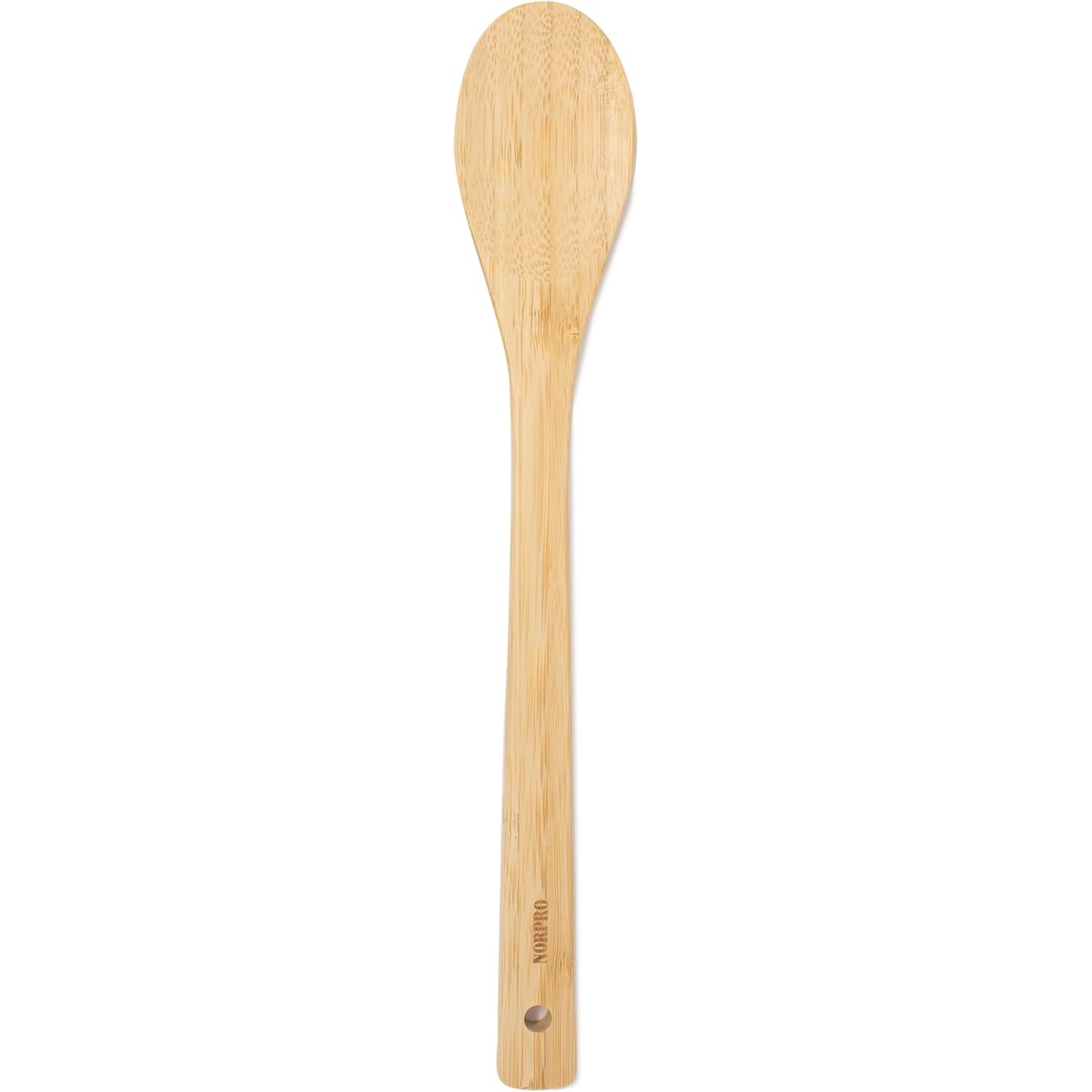 Norpro 12-inch bamboo cooking spoon full view with hanging hole