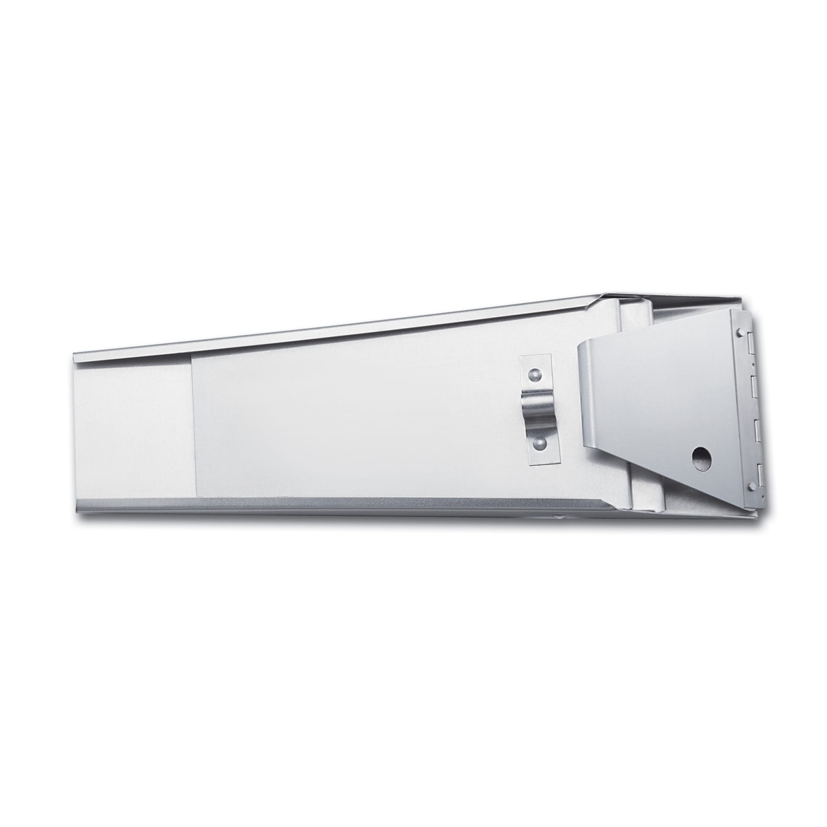 Top-down view of the empty Victorinox aluminum knife scabbard showing open double-pouch interior