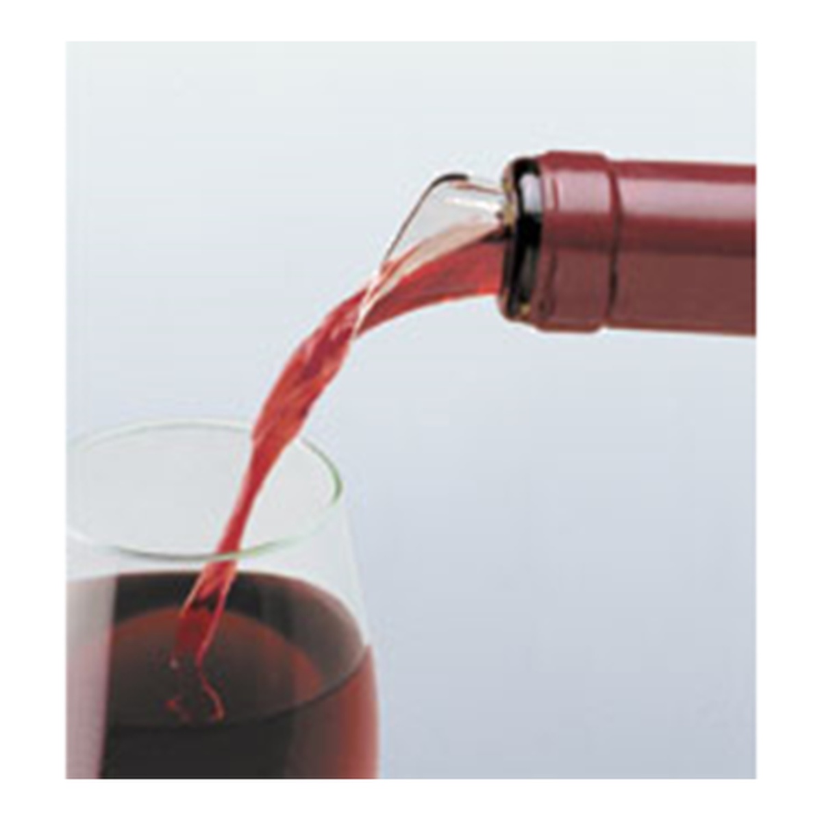 Crystal wine bottle server pouring red wine cleanly into a glass