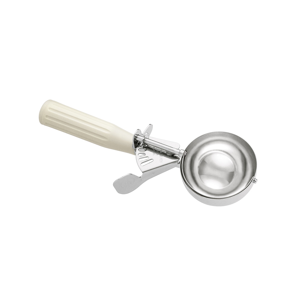 Hamilton Beach 78-10 ivory-handled #10 disher shown at a side angle against a white background