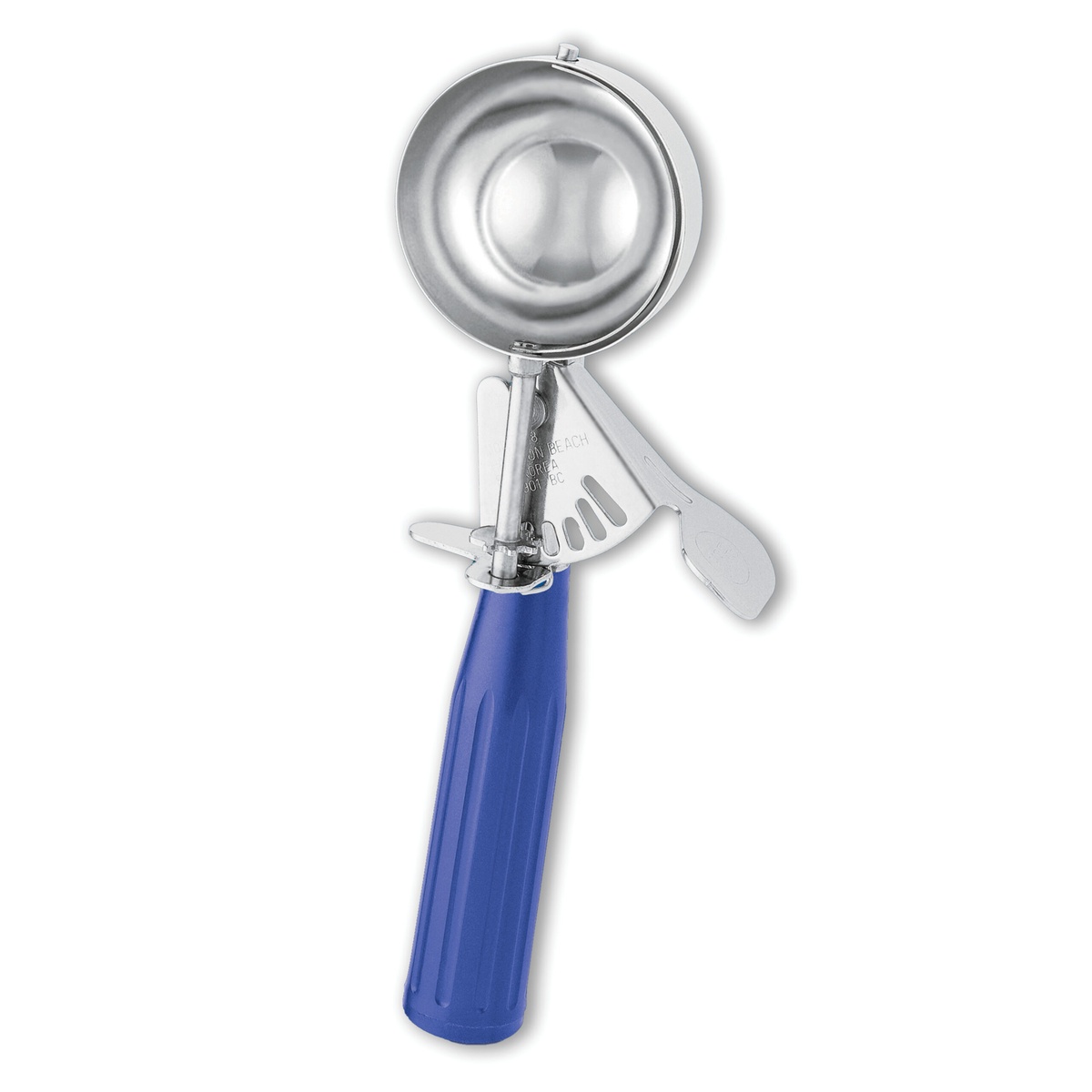 Hamilton Beach 78-16 disher overhead view showing stainless steel bowl and blue high-impact plastic handle