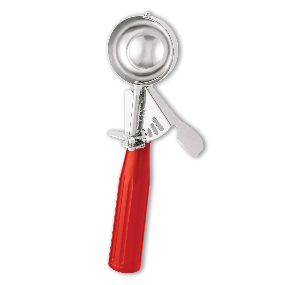 Hamilton Beach 78-24 disher top-down view showing stainless steel bowl and red handle