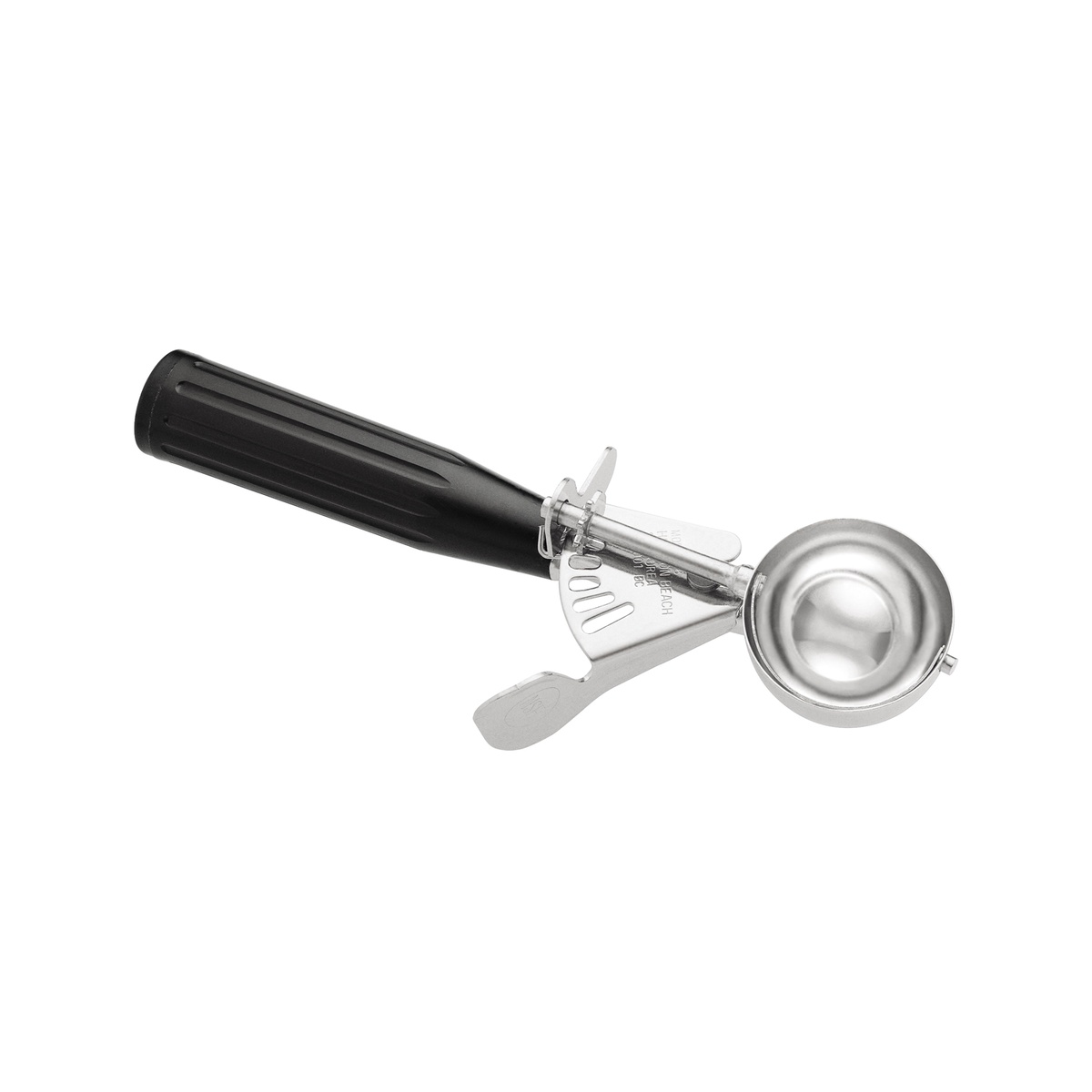 Hamilton Beach 78-30 disher with black handle and stainless steel bowl, angled view