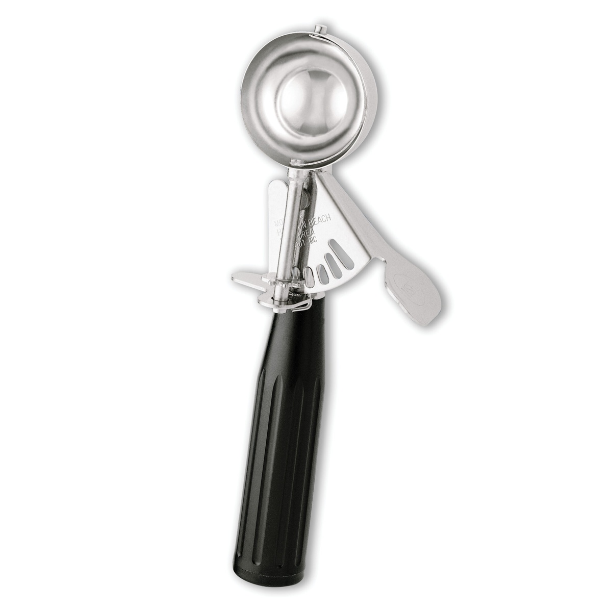 Hamilton Beach 78-30 disher upright view showing stainless steel bowl and black thumb-press mechanism