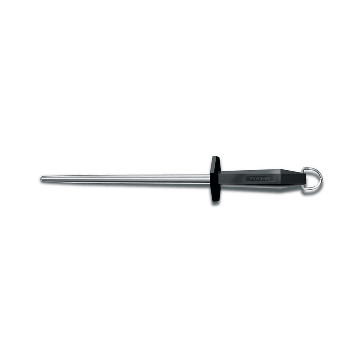 Victorinox 7.8991.5 10-inch round polished sharpening steel with black plastic handle and loose hanging ring