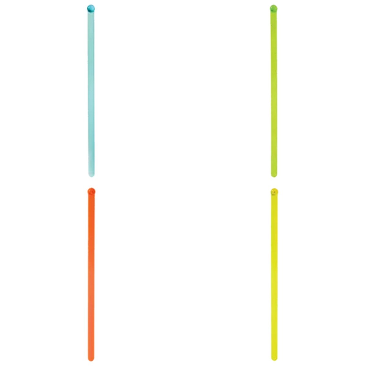 Franmara 7922-PC beverage stirrers in four translucent colors: blue, green, orange, and yellow
