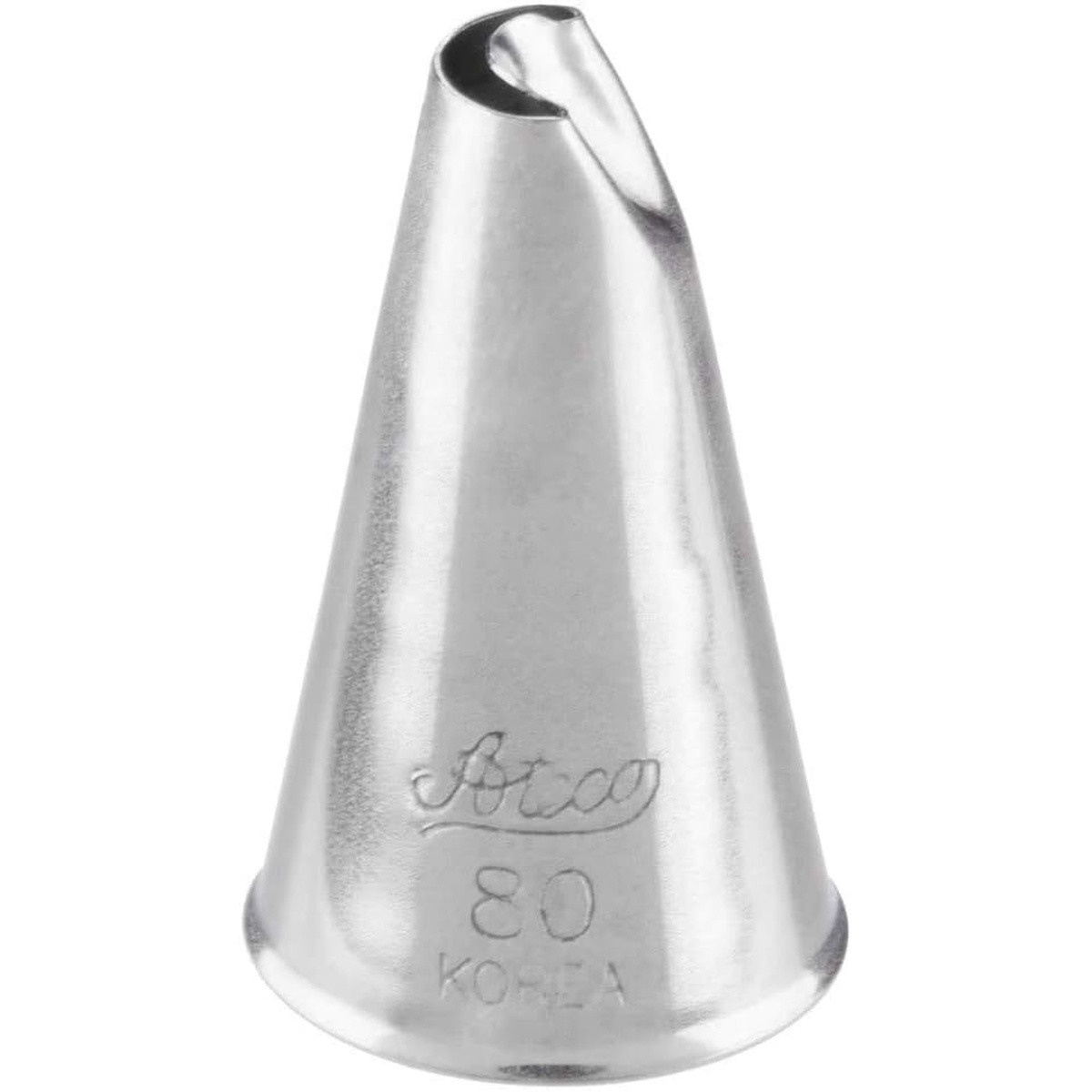 Ateco #80 stainless steel decorating tip, full view with Ateco branding and Korea marking