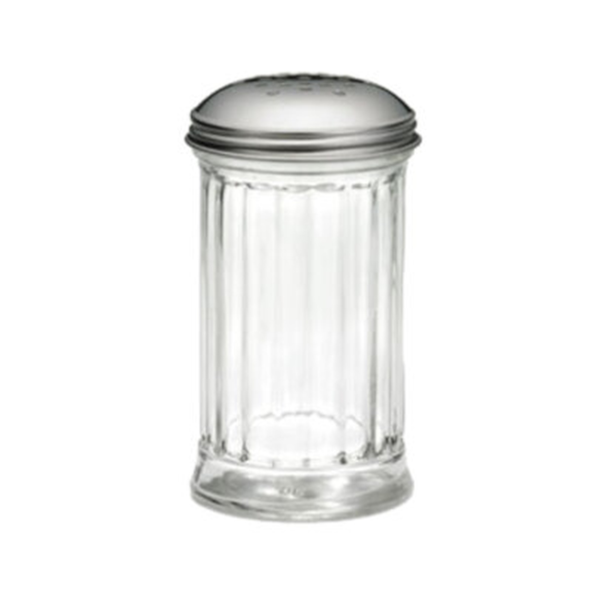 Tablecraft 800 fluted glass cheese shaker with perforated stainless steel top
