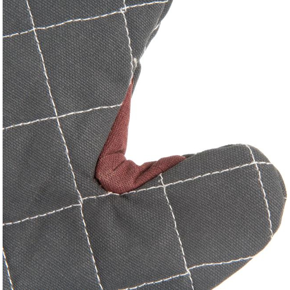 Close-up of the WebGuard Plus reinforced thumb and forefinger area on the San Jamar BestGuard oven mitt