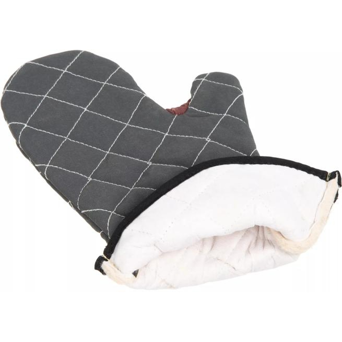 San Jamar BestGuard oven mitt shown open to reveal plush interior lining and black trim cuff