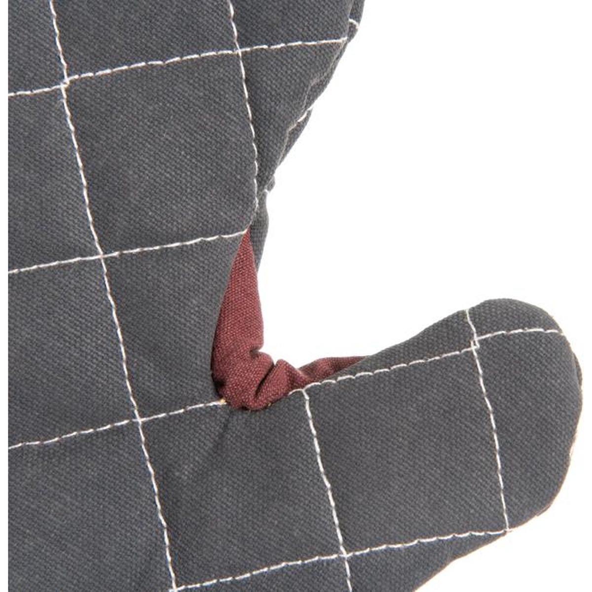 Close-up detail of WebGuard Plus reinforced protection zone between thumb and forefinger on the BestGuard oven mitt