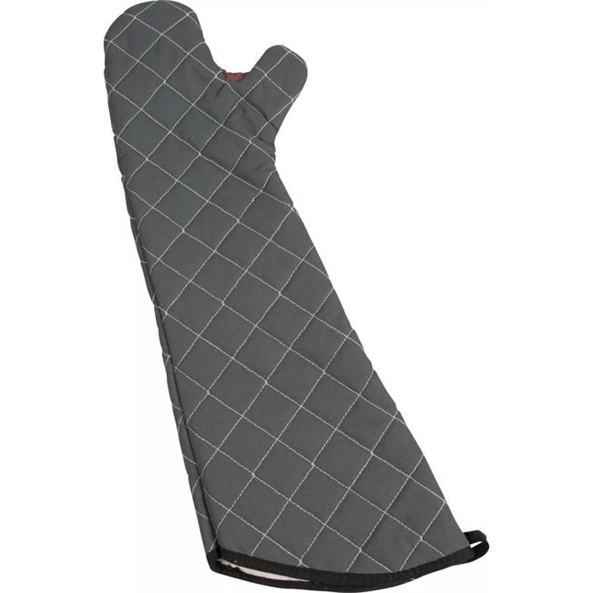 Full extended view of San Jamar BestGuard black oven mitt showing complete 17-inch length