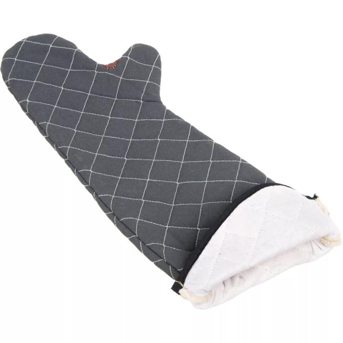 San Jamar BestGuard 24-inch black oven mitt showing quilted exterior and white interior lining