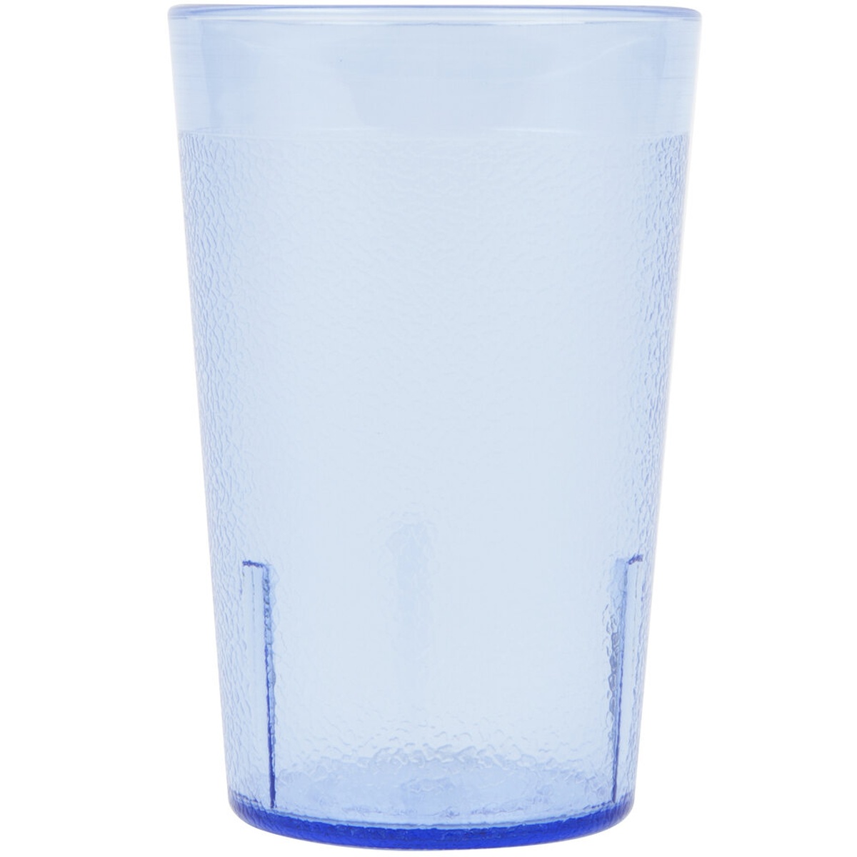 Cambro 800P401 slate blue 7.8 oz pebbled SAN plastic tumbler showing textured exterior and stacking lugs