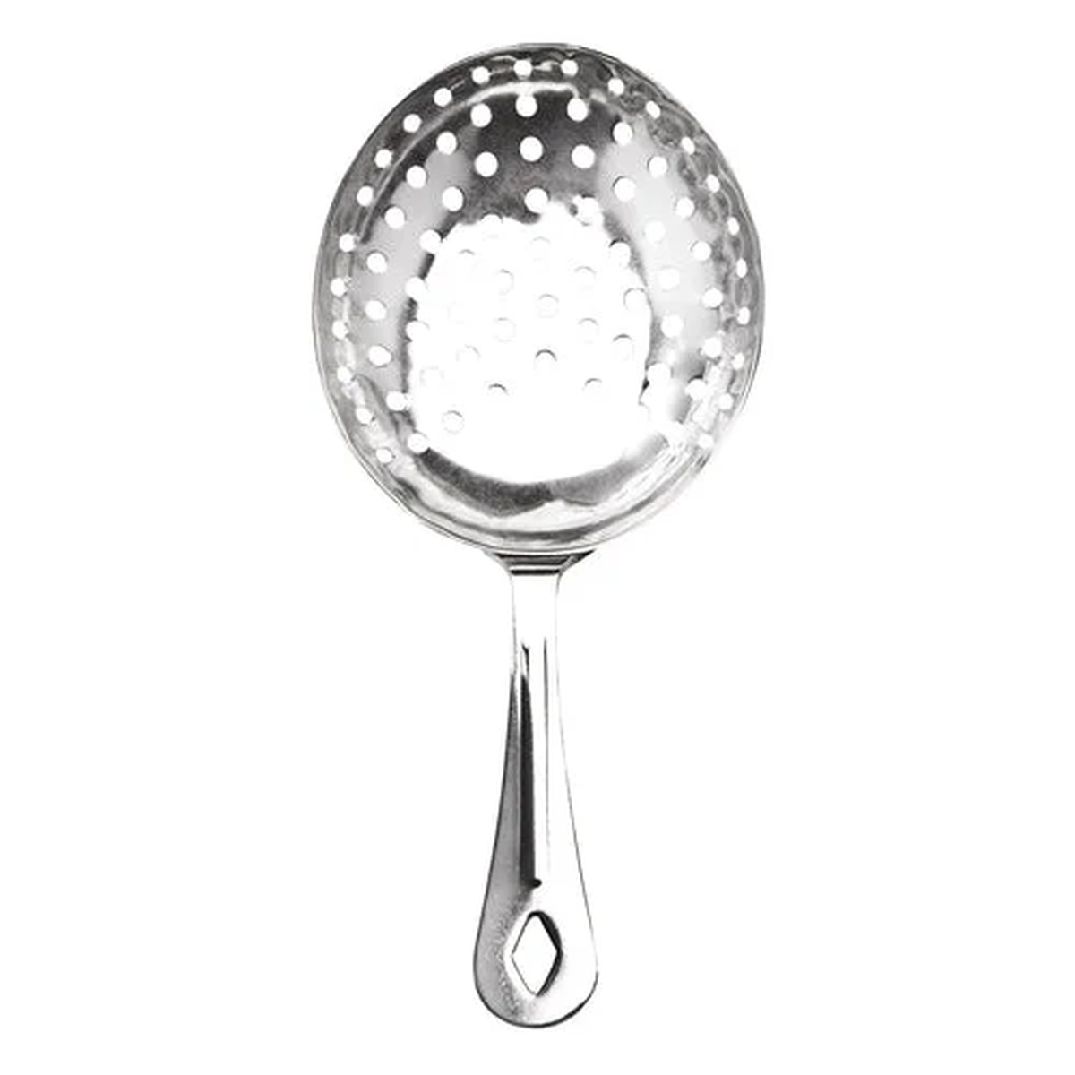 Franmara 8016-PC stainless steel julep strainer with perforated oval bowl and contoured handle