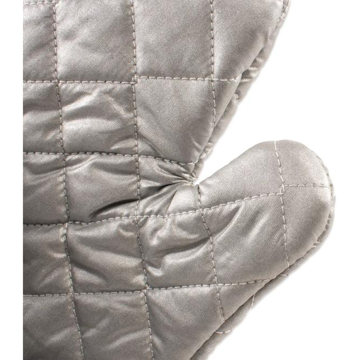 Close-up of the thumb and palm area of the San Jamar 801SG15 quilted silicone mitt