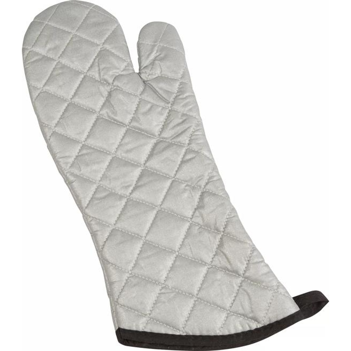 San Jamar 17-inch silver quilted silicone oven freezer mitt angled view