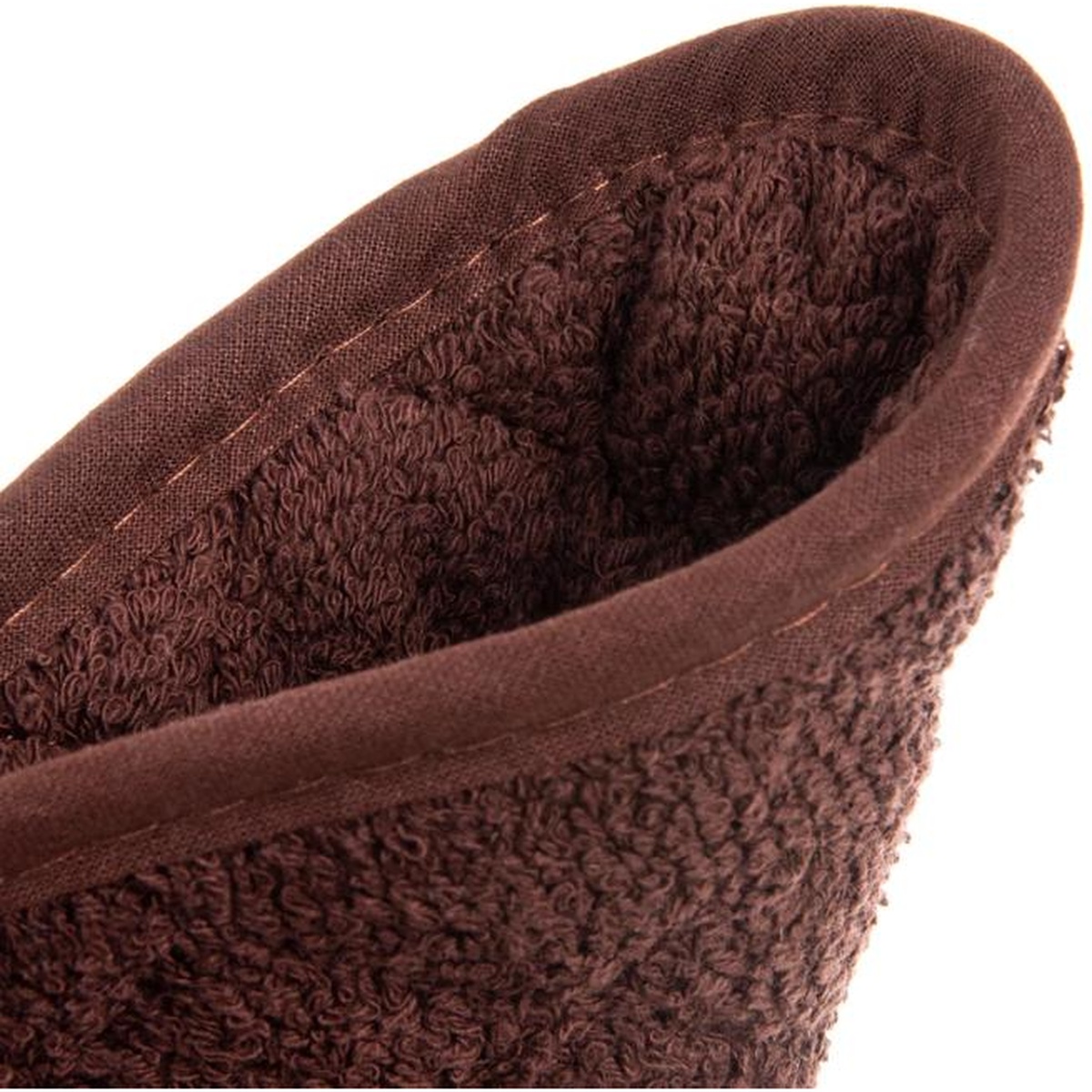 Close-up of the quilted interior terry cloth layers of the San Jamar 802TPH pot holder showing thick insulating construction