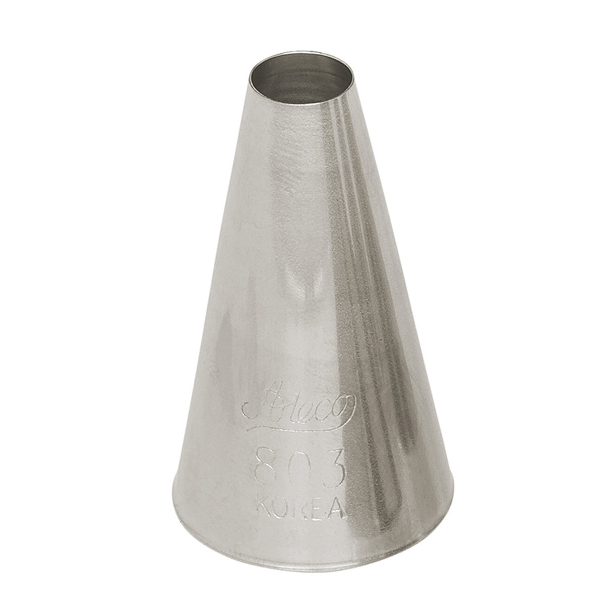 Ateco 803 plain round pastry tip in seamless stainless steel, conical shape with 5/16-inch opening
