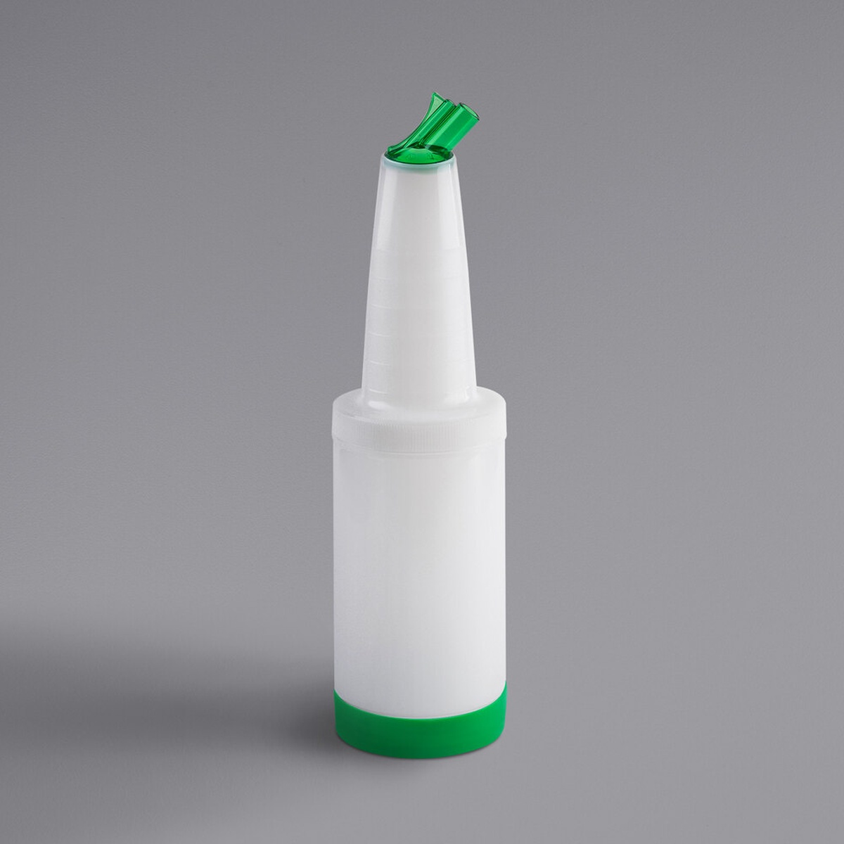 Tablecraft PourMaster 1-quart clear plastic pour bottle with green snap-tight spout and green storage cap