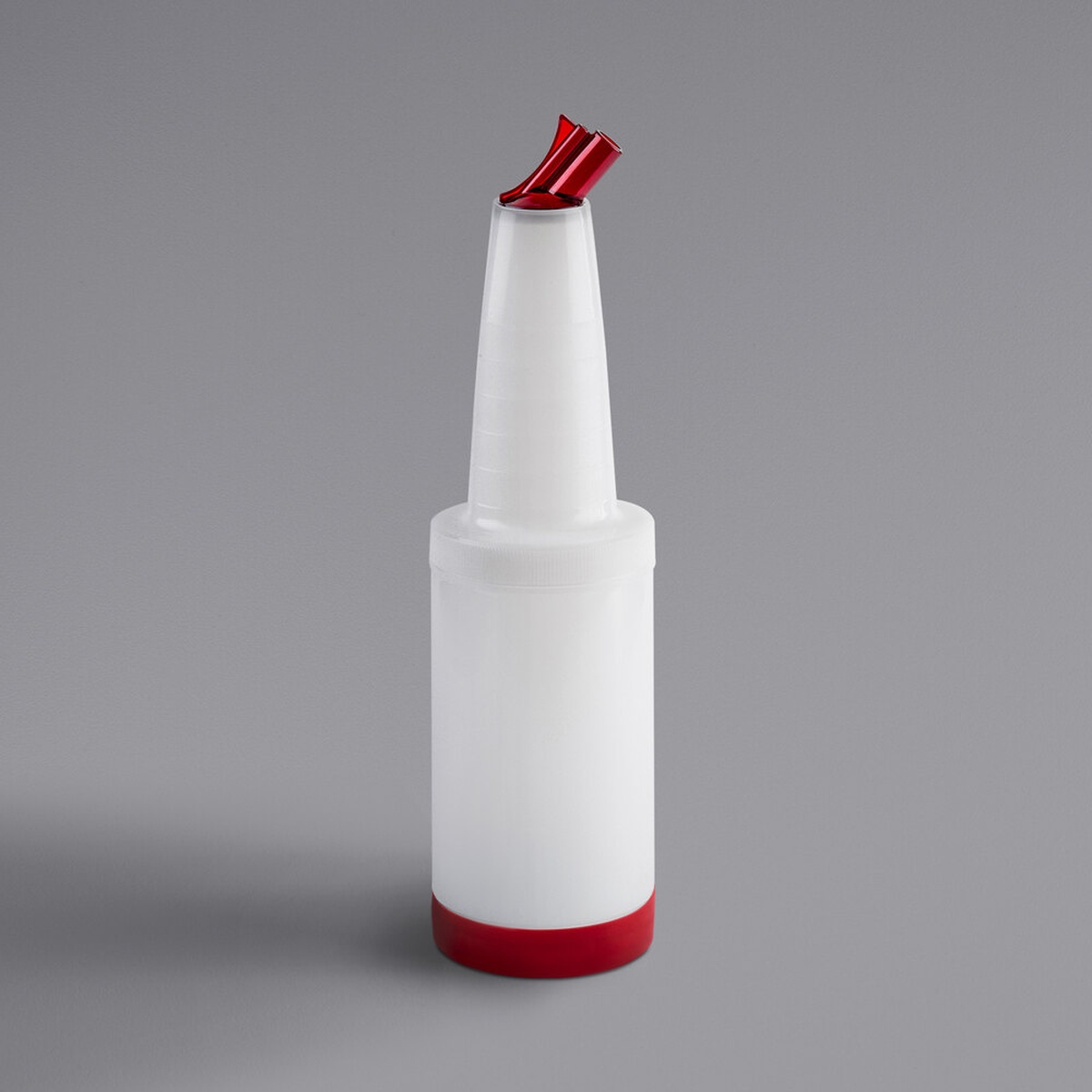 TableCraft 8032R PourMaster 1-quart pour bottle with red snap-tight spout and red storage cap at base