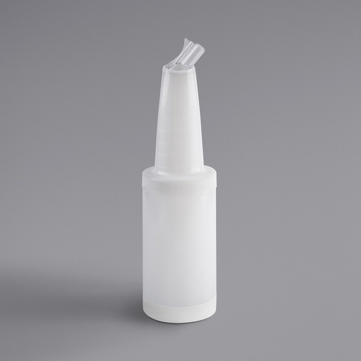 TableCraft 8032W PourMaster 1-quart white plastic pour bottle with snap-tight clear spout and cap