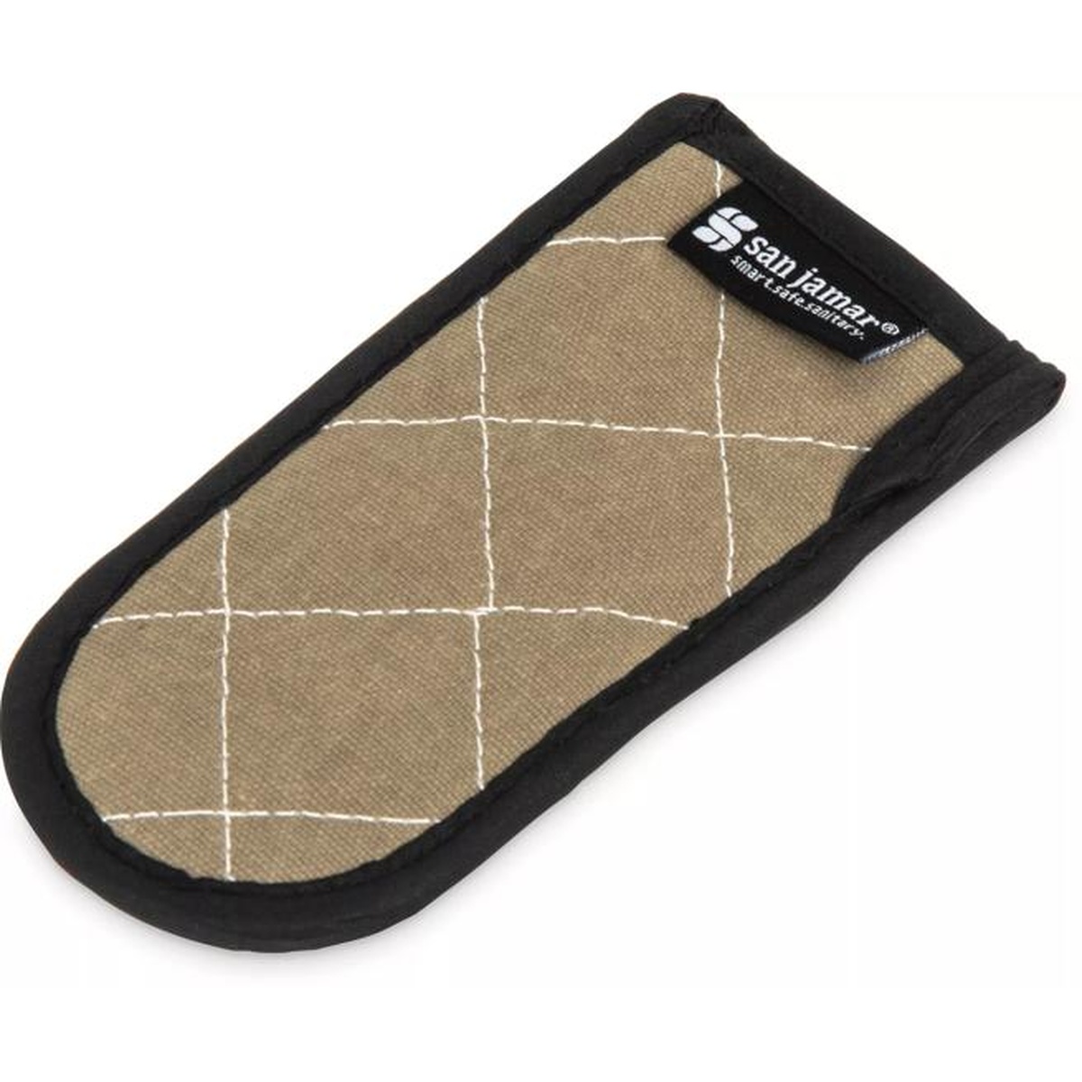 San Jamar BestGuard tan handle holder with quilted diamond pattern and black trim, full product view