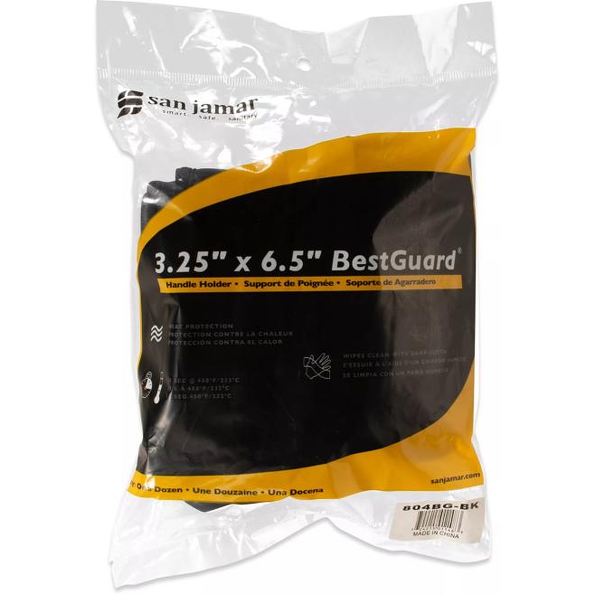 San Jamar 804BG-BK BestGuard Handle Holder in retail packaging, 3.25 x 6.5 inches, black