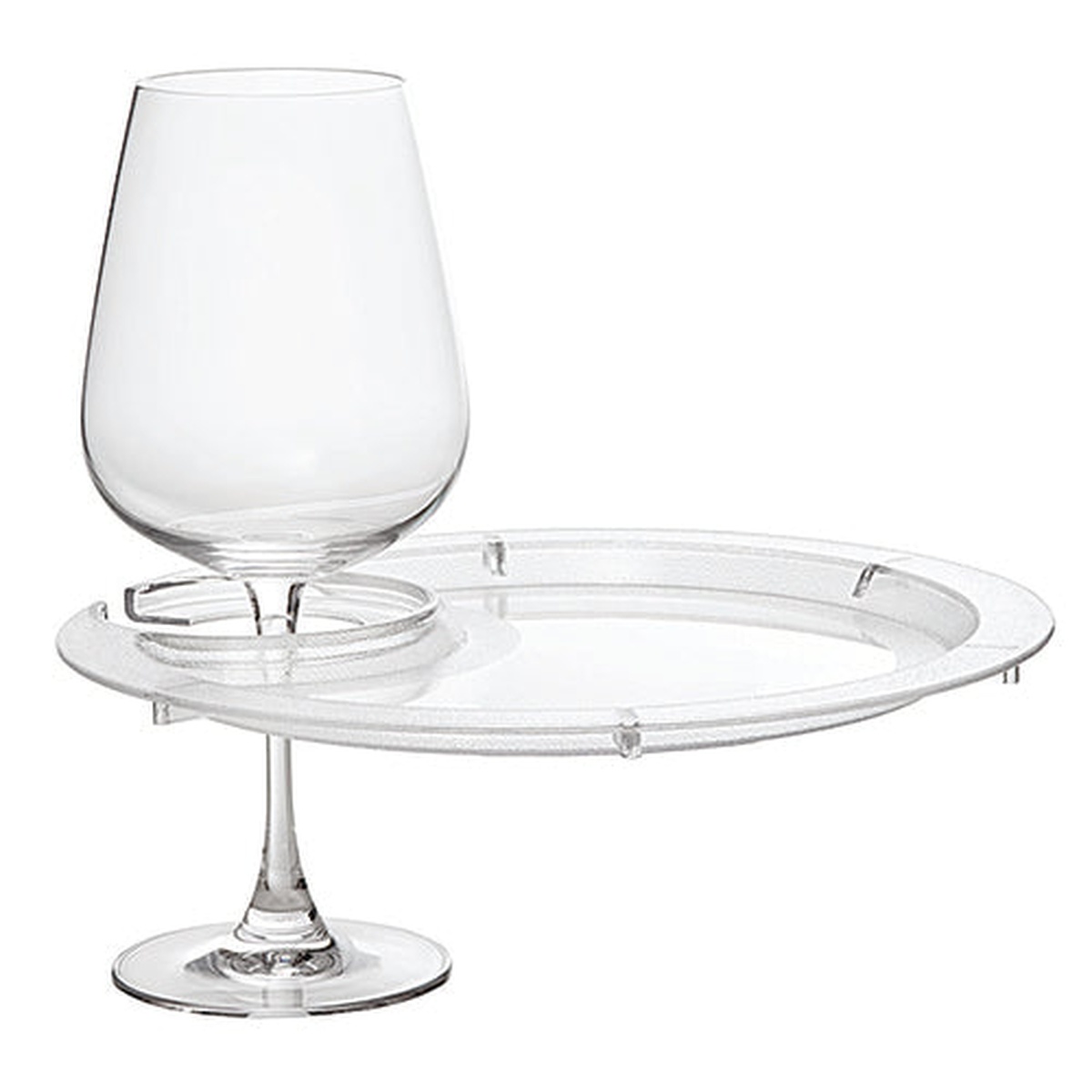 Franmara 8069-BU clear acrylic 9-inch round party plate with built-in stemware holder and wine glass