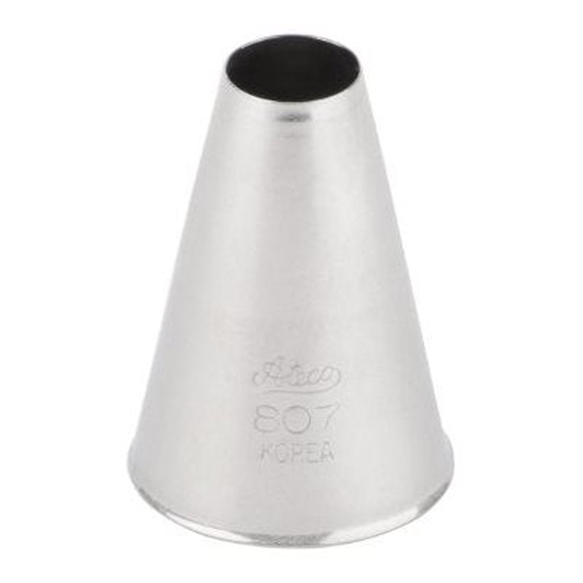 Ateco 807 plain round stainless steel piping tip, cone-shaped with a wide circular opening
