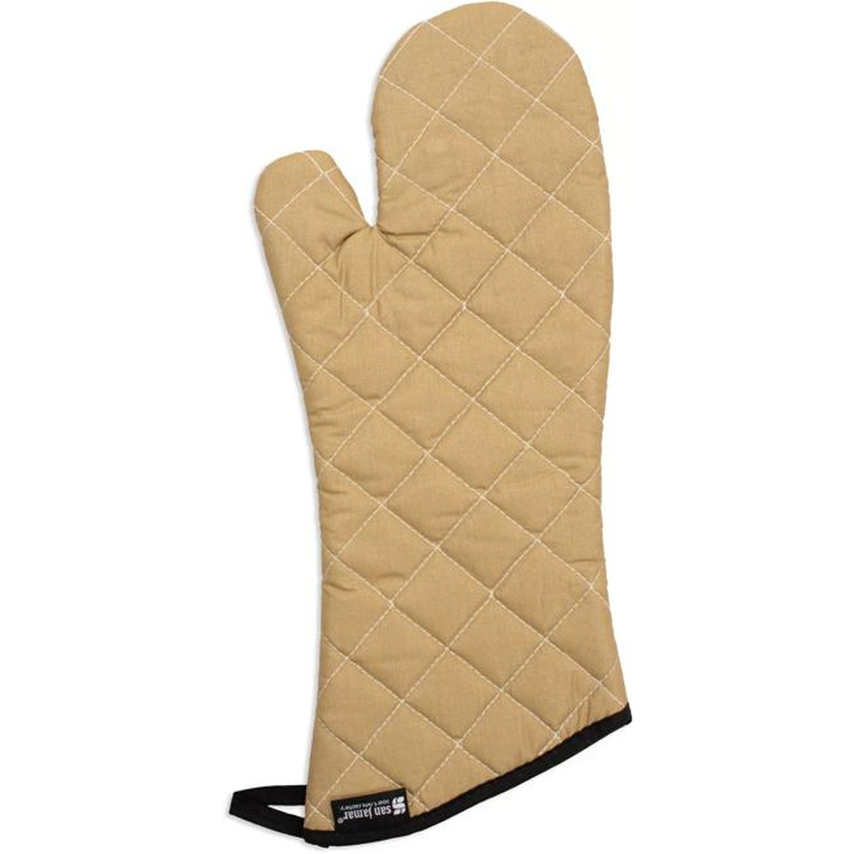 San Jamar Bestan 17-inch tan oven mitt front view on white background