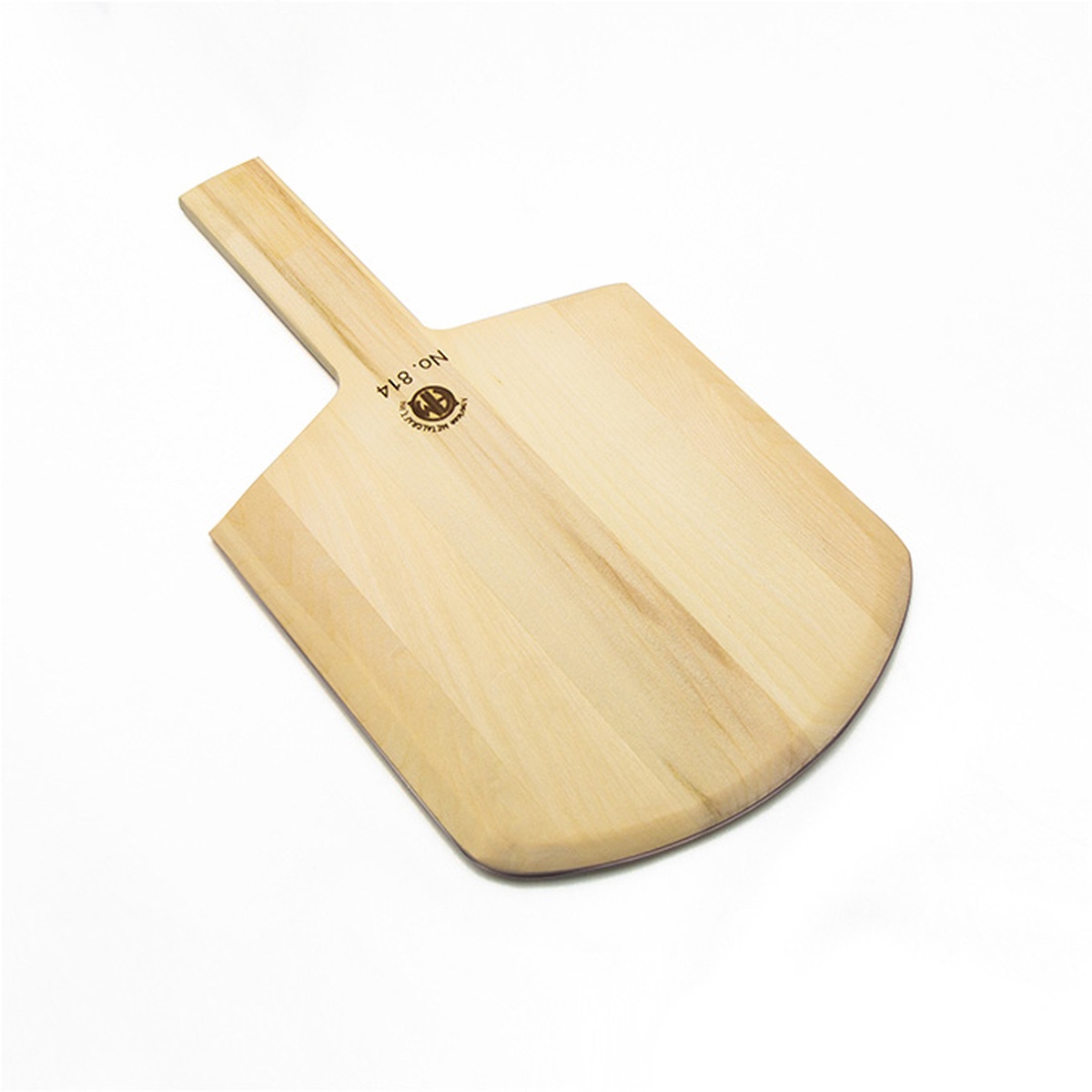 American Metalcraft 814 solid poplar wood pizza peel with short handle and tapered rectangular blade