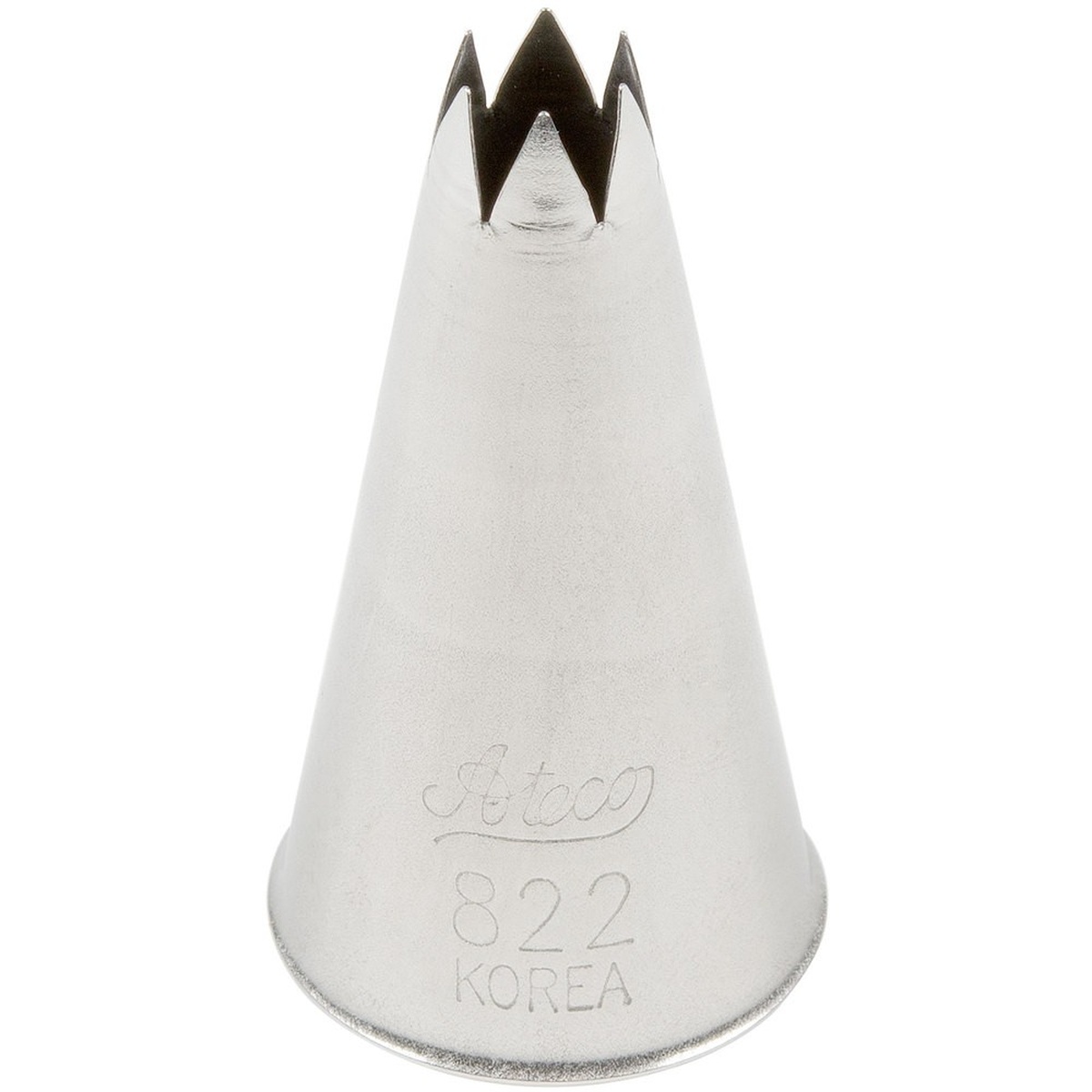 Ateco 822 stainless steel open star pastry tip showing engraved brand name and model number