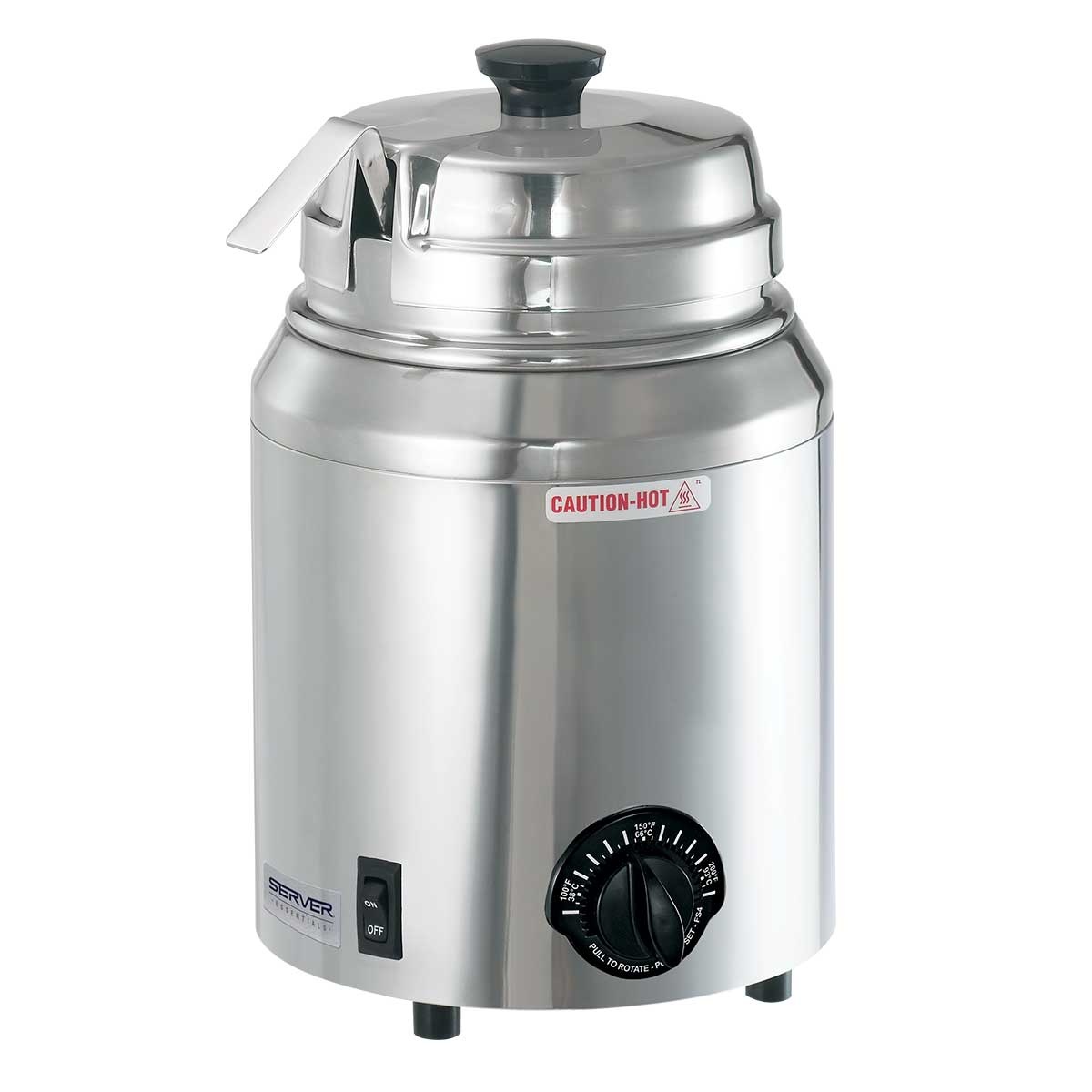 Server Products 82500 FS Model stainless steel countertop topping warmer with lift-off lid and ladle