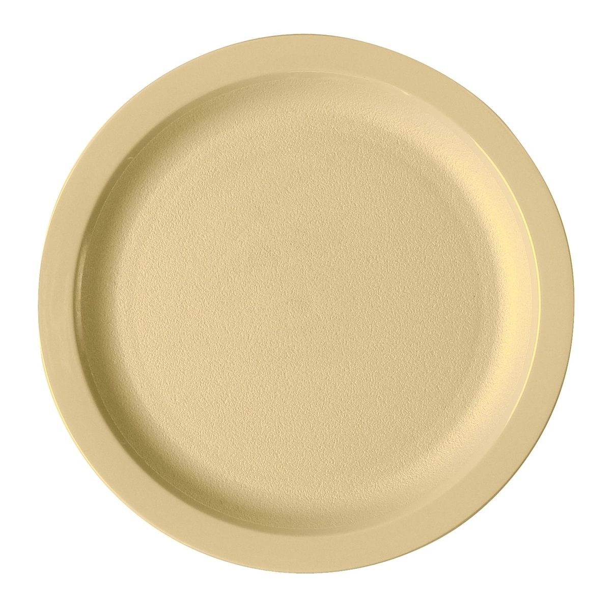 Cambro 825CWNR133 beige polycarbonate 8-1/4 inch round narrow rim plate, top-down view