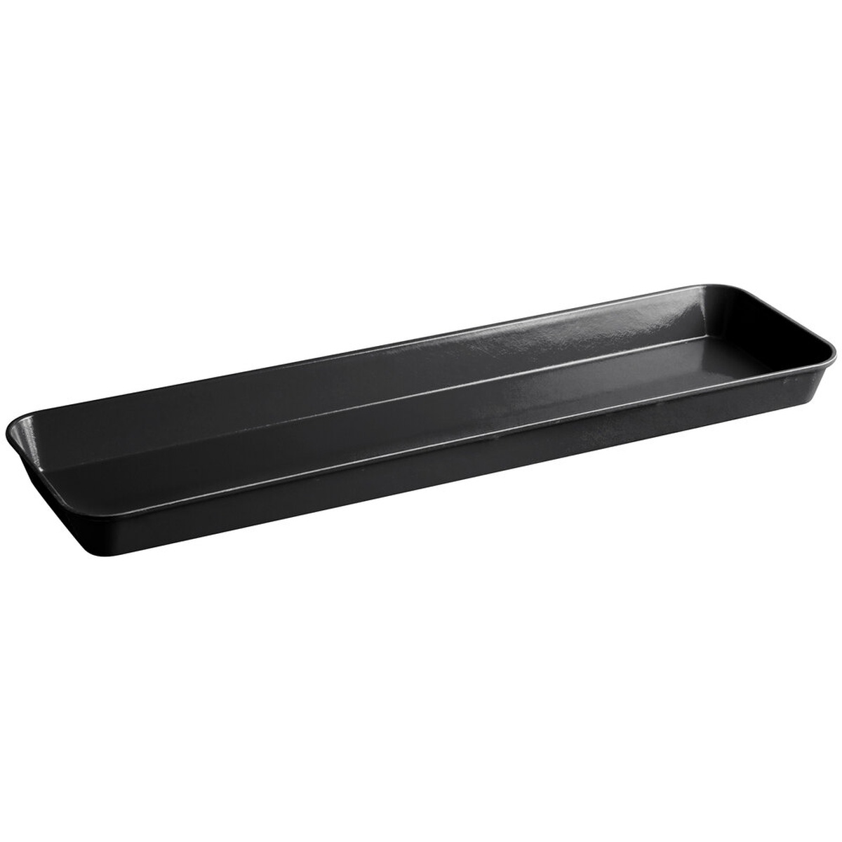 Cambro 8302MT110 black fiberglass market tray, 8 x 30 inches, viewed from above at an angle
