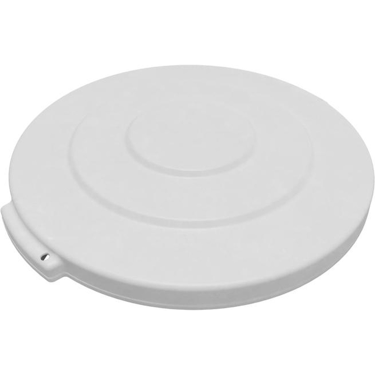 Bronco white round waste bin lid angled perspective view showing snap-down locking tab