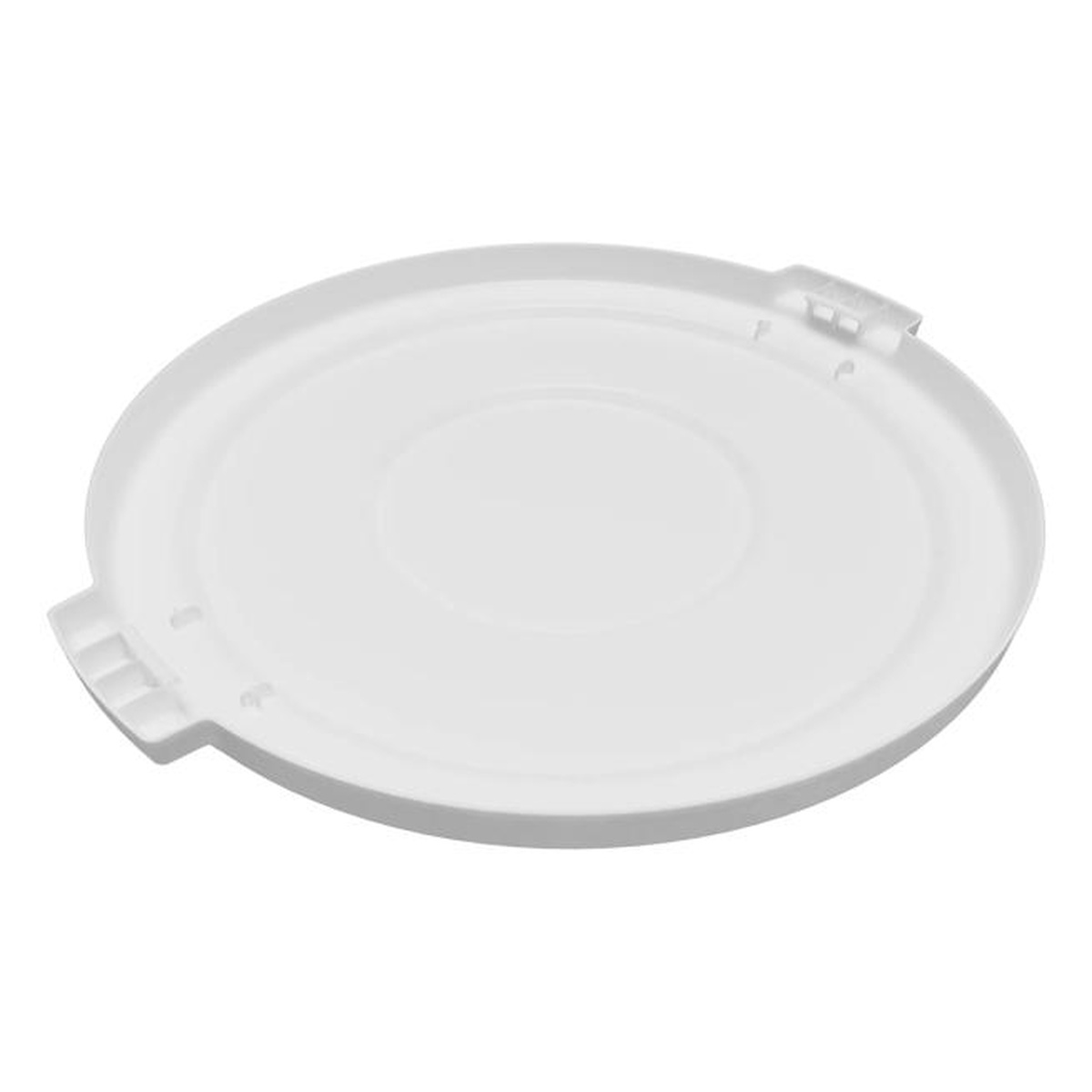 Sparta Bronco white round trash can lid perspective view showing side profile and locking tabs
