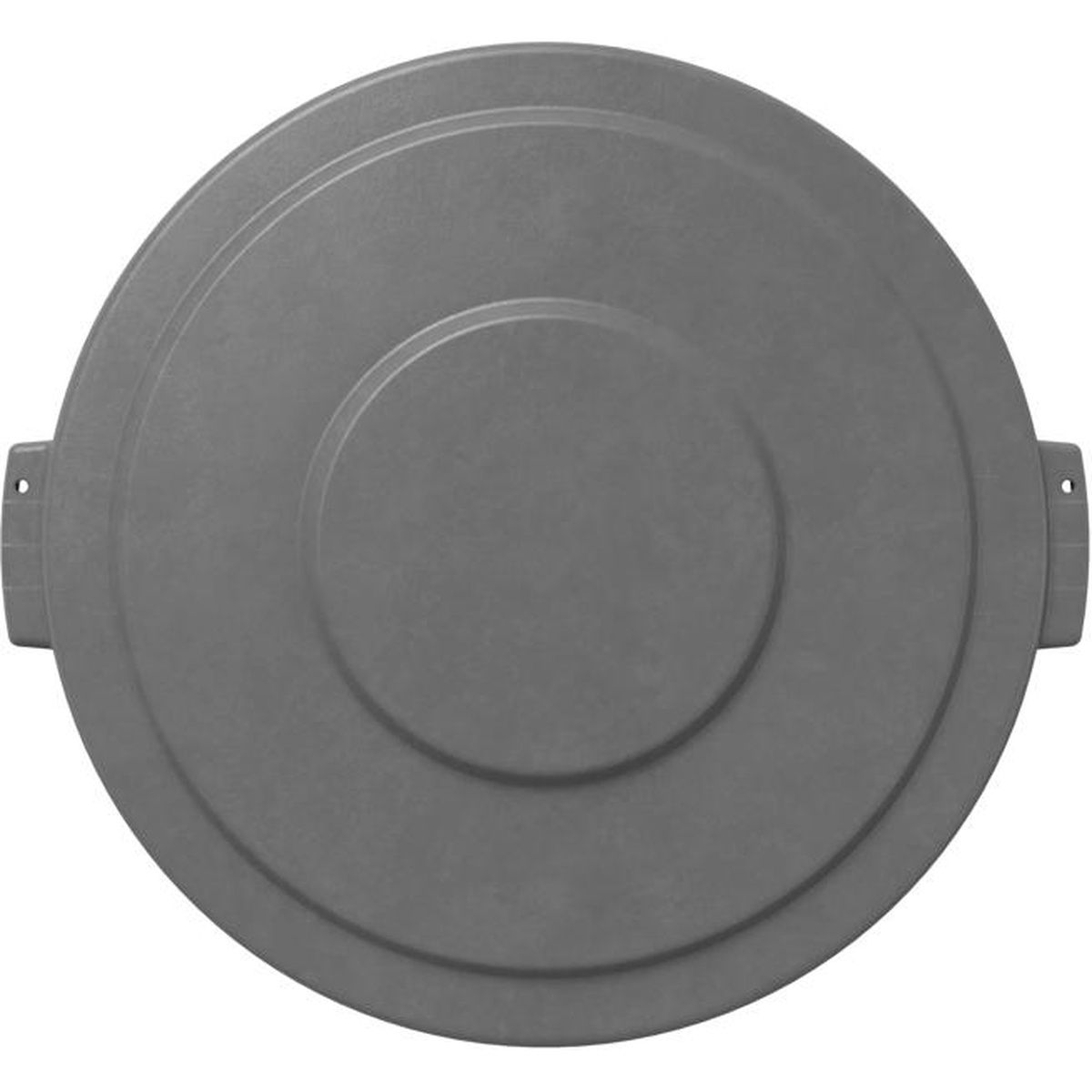 Bronco gray 32-gallon round waste container lid, direct top-down view showing concentric ring surface pattern