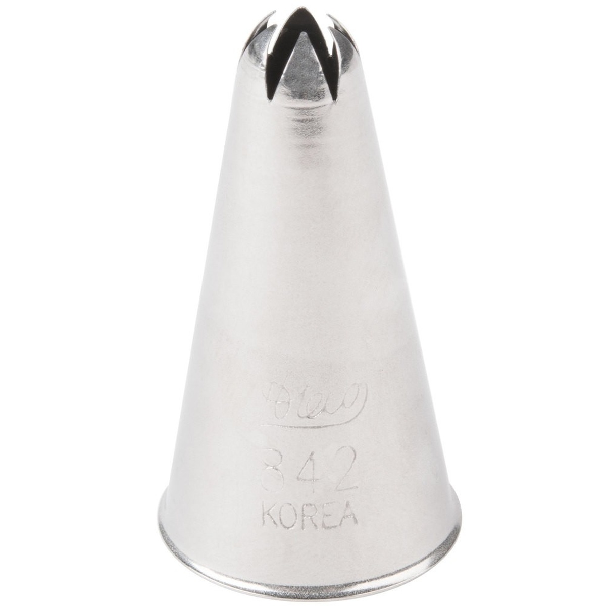 Ateco 842 closed star stainless steel pastry tip showing deeply-grooved star opening at top