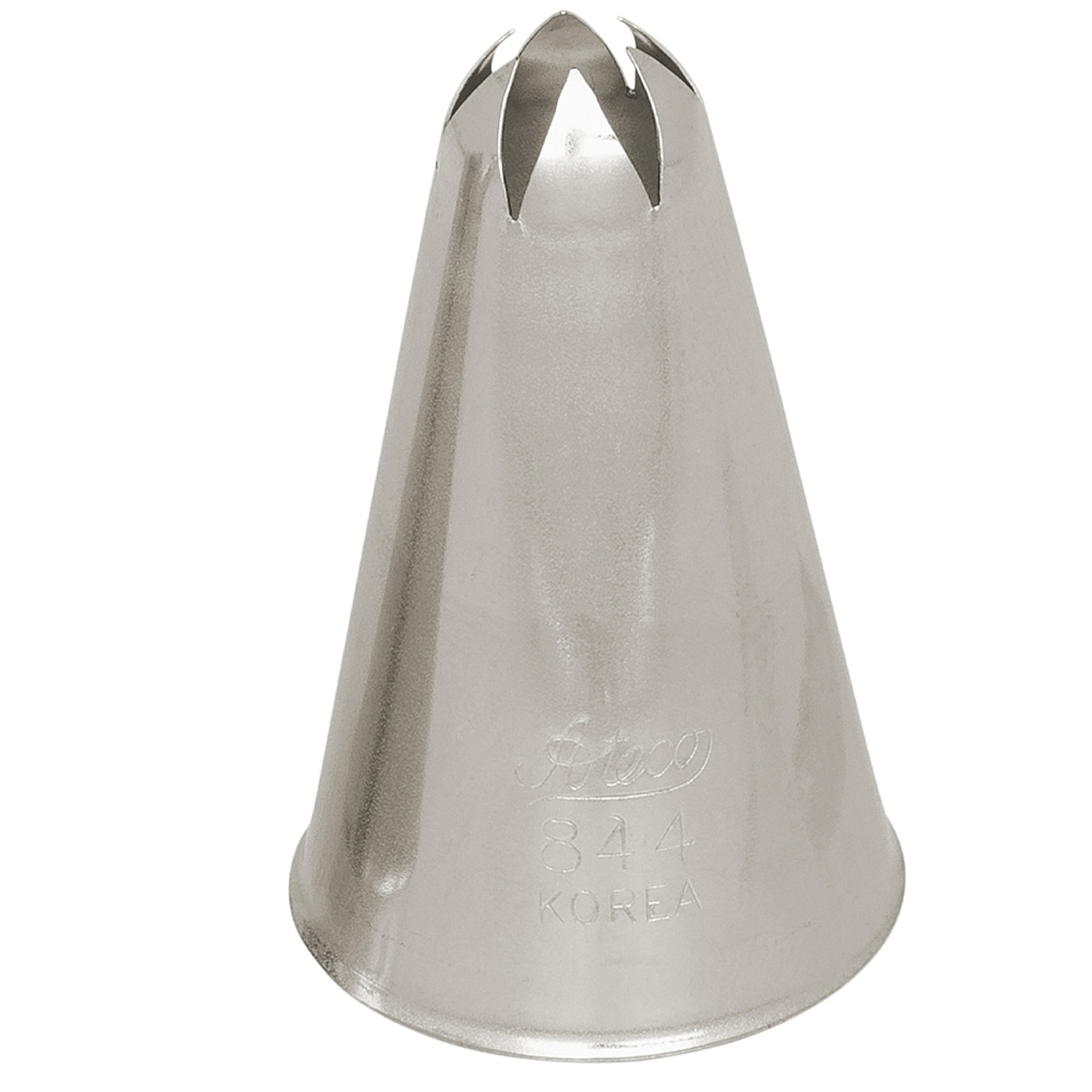 Ateco 844 closed star stainless steel piping tip, conical shape with star-cut opening, embossed with Ateco 844 Korea