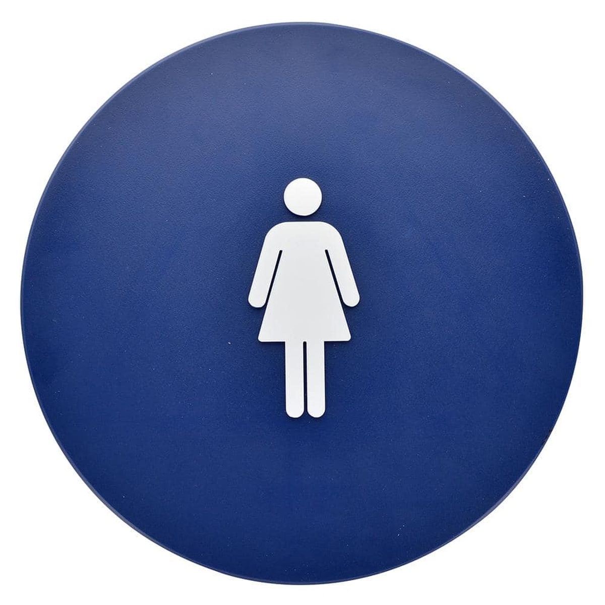 Hillman 12x12 blue circle women's restroom sign with raised white female pictogram on white background