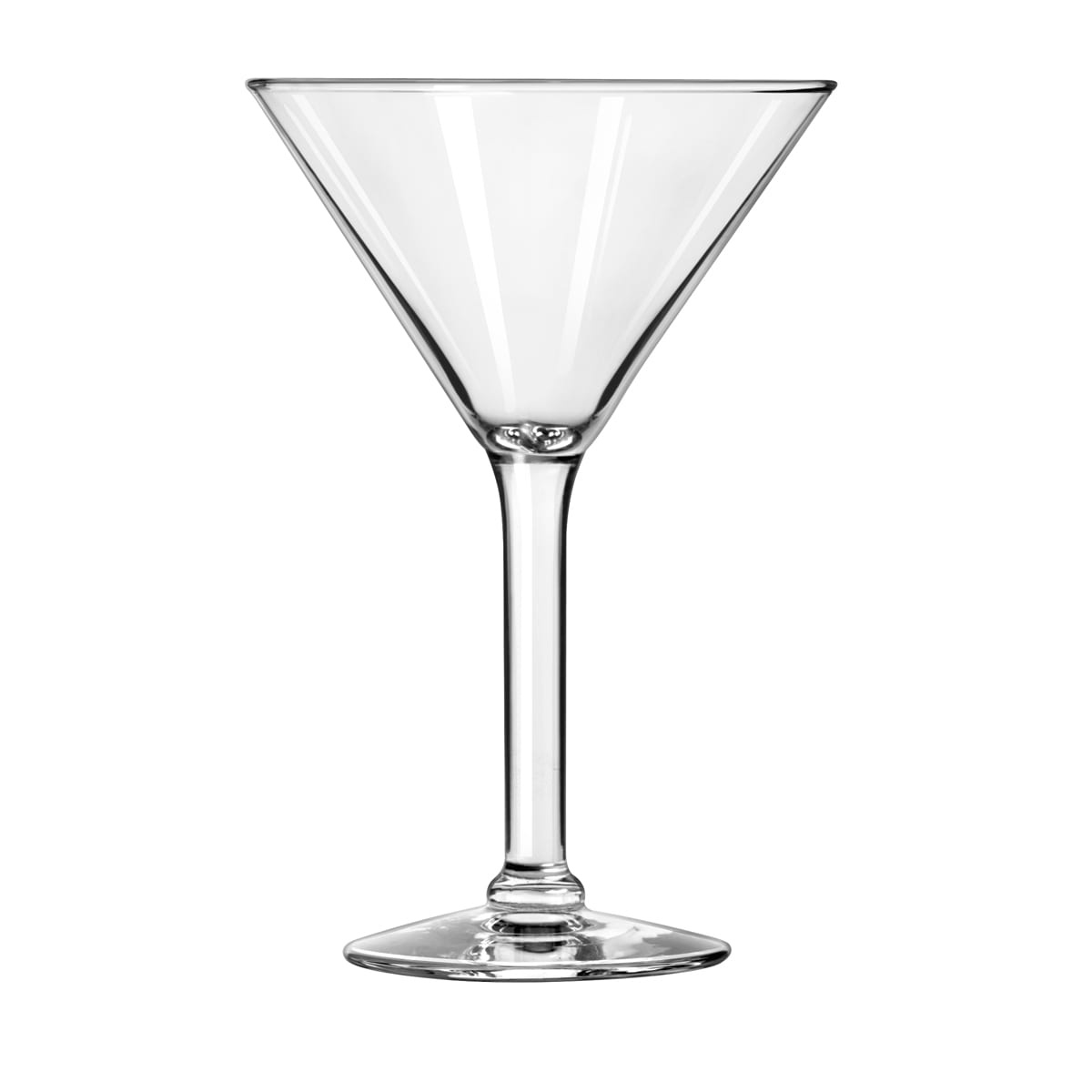 Libbey 8485 Salud Grande clear martini glass with cone-shaped bowl and stem on white background