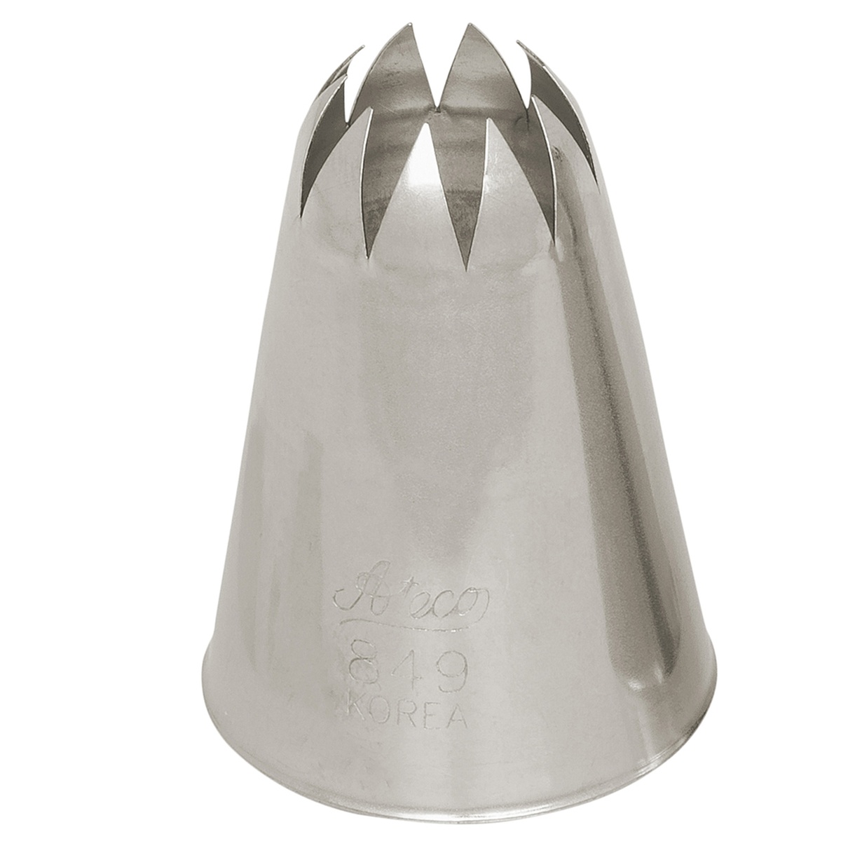 Ateco 849 closed star stainless steel pastry tip, engraved with Ateco 849 Korea marking
