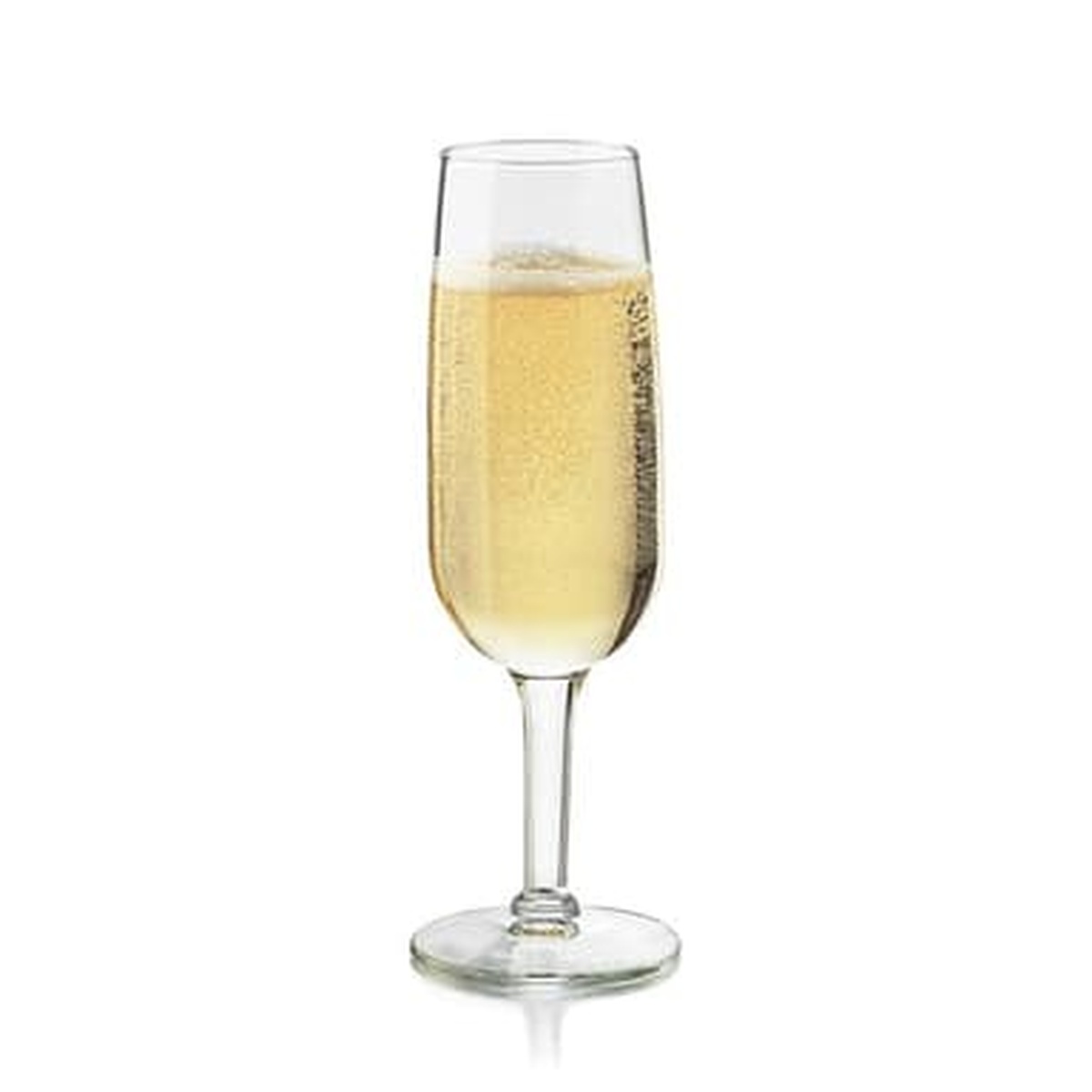 Libbey Citation flute glass filled with sparkling champagne showing carbonation bubbles