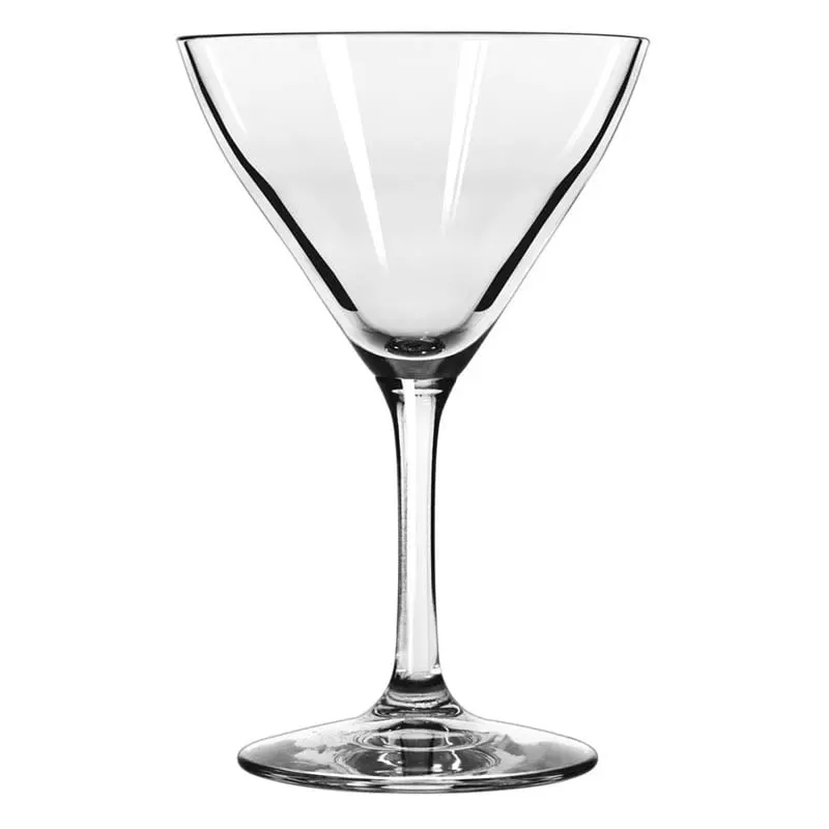 Libbey 8555SR Bristol Valley clear martini glass with triangular bowl and long stem on white background