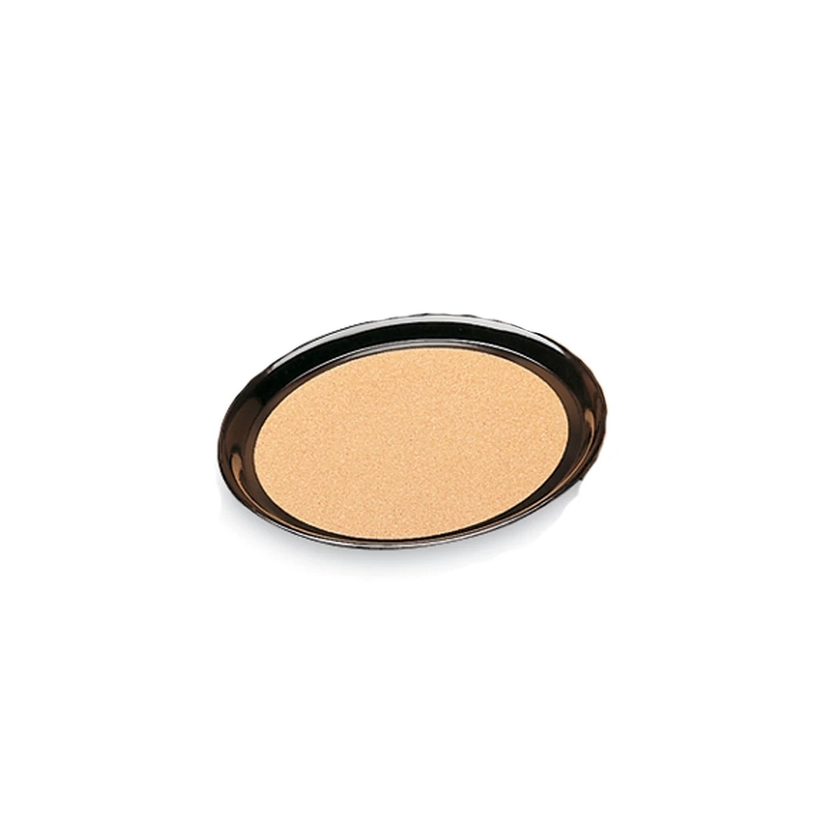 Vollrath 86339 14-inch round cork-lined laminated serving tray in brown, showing cork surface and dark laminated rim