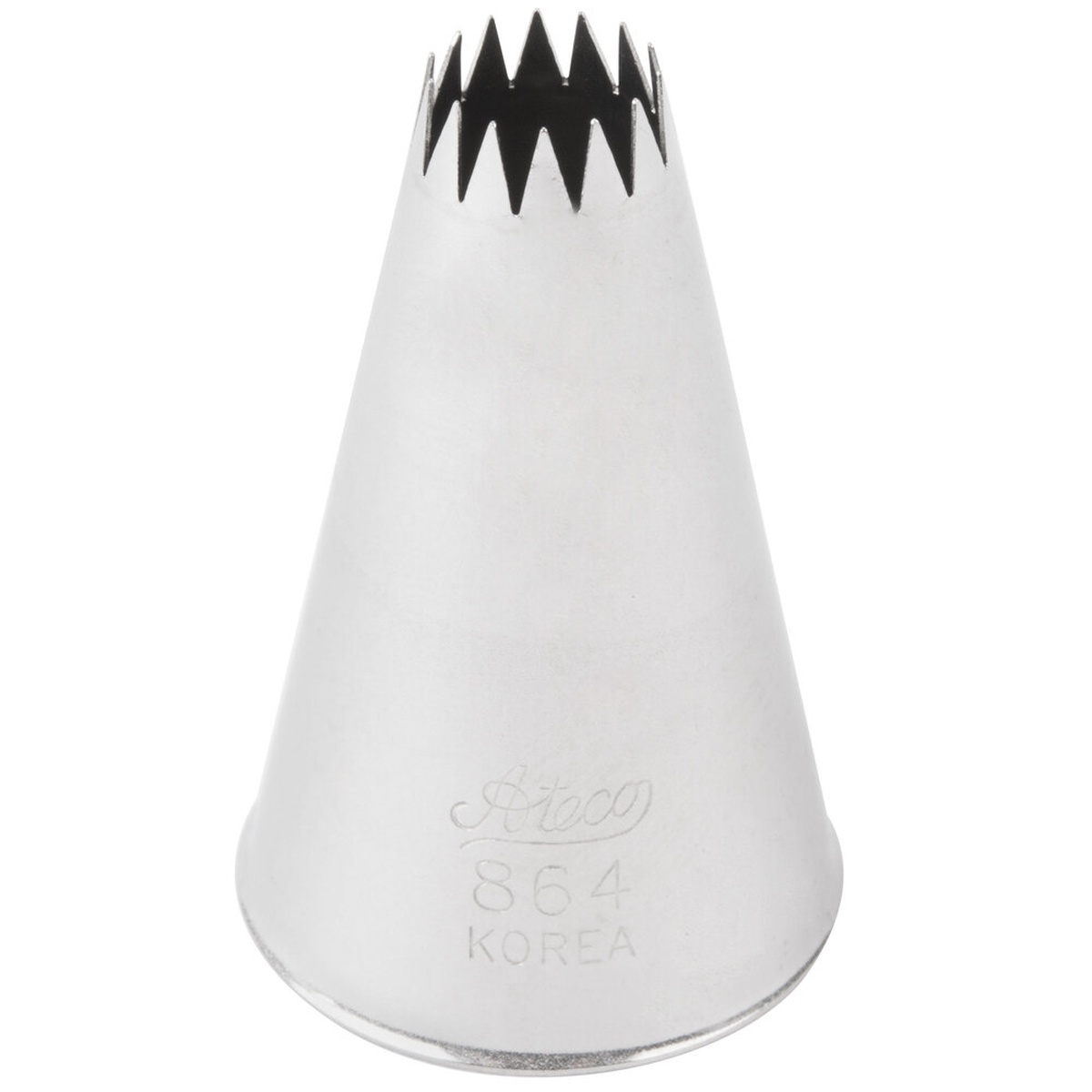 Ateco 864 French Star Piping Tip stainless steel close-up showing deeply-grooved star opening